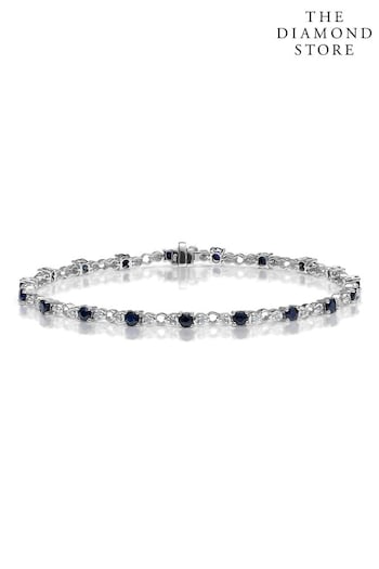 The Diamond Store Blue Sapphire and Lab Diamond Tennis Bracelet Claw Set in 925 Silver (P61094) | £449