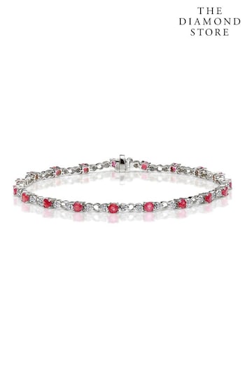 The Diamond Store Red Ruby and Lab Diamond Tennis Bracelet Claw Set in 925 Silver (P61095) | £449