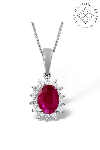 The Diamond Store Red Ruby Pendant Necklace With Lab Diamonds in 925 Silver - 7 x 5mm Centre (P61100) | £249