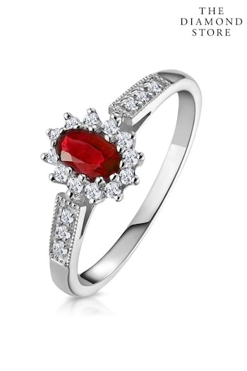 The Diamond Store Red Ruby Ring with Lab Diamonds in 925 Silver - 5 x 3mm Centre (P61103) | £179