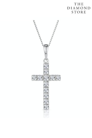 The Diamond Store White Lab Diamond Cross Necklace Pendant 0.22ct set in 925 Silver (P61108) | £185