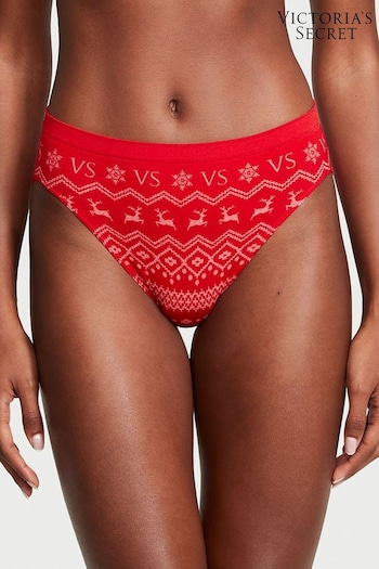 Victoria's Secret Lipstick Red Reindeer Fairisle Smooth High Leg Knickers (P61196) | £9