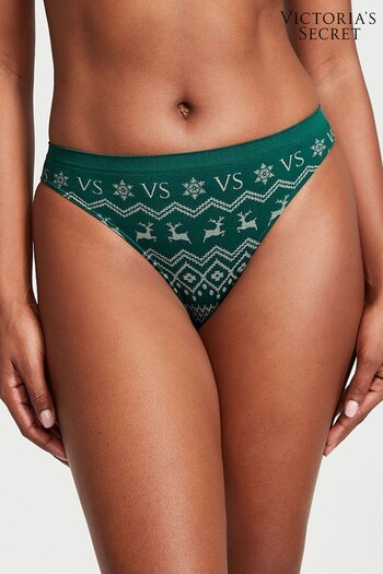 Victoria's Secret Black Ivy Green Reindeer Fairisle Smooth Bikini Knickers (P61272) | £9