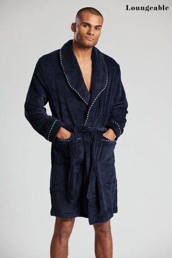 Loungeable Blue Mens Shawl Robe With Rope (P62156) | £32