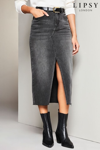 Lipsy Grey Denim High Rise Split Front Midi Skirt (P62174) | £42