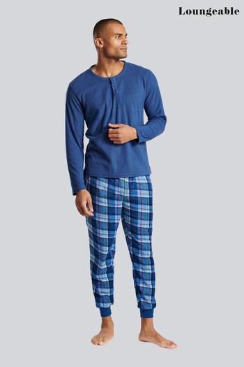 Loungeable Blue Checked Fleece Pyjama Set (P62187) | £26