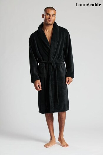 Loungeable Black SuperSoft Fleece Dressing Gown (P62190) | £34