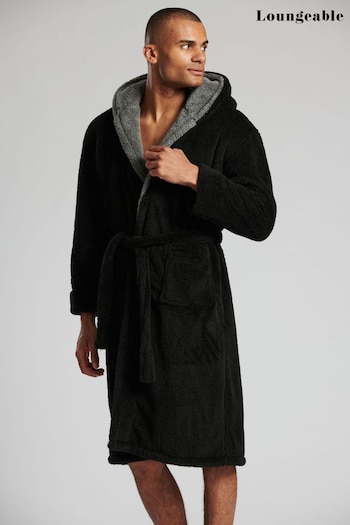 Loungeable Black Contrast Hooded Dressing Gown (P62191) | £34