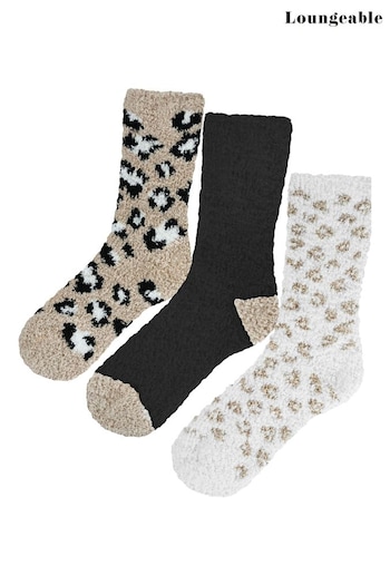 Loungeable Nude 3 Pack Animal Print Fluffy Socks (P62241) | £10