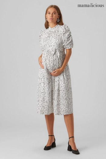 Mamalicious White Maternity Polka Dot Occasion Midi Dress (P62250) | £65