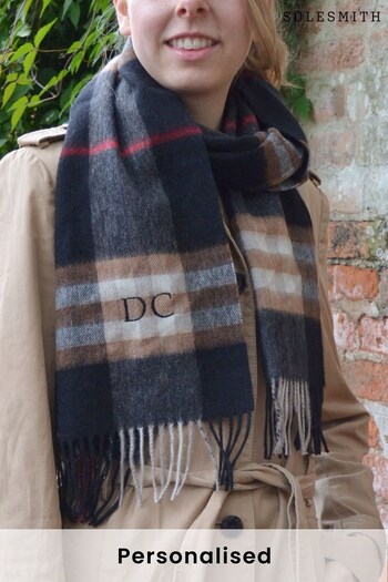 Personalised Embroidered Monogram Check Scarf by Solesmith (P62594) | £34