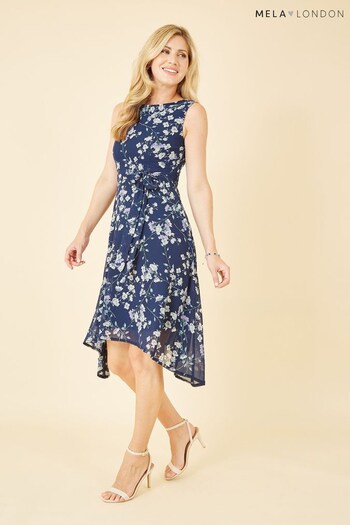 Mela Blue Floral Dipped Hem Skater Dress (P62751) | £35