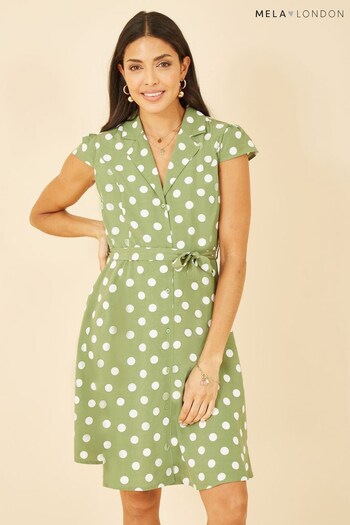 Mela Green & White Polka Dot Retro Shirt Dress (P63565) | £35