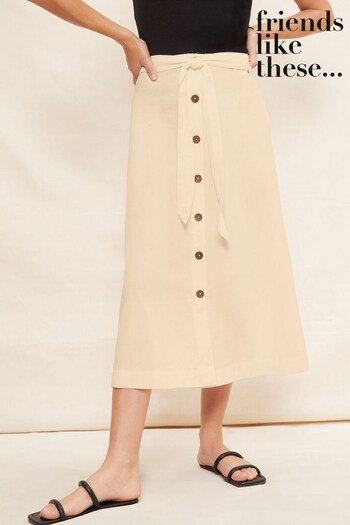 All Personalised Gifts Cream Linen Look Button Through Midi Skirt (P63894) | £35