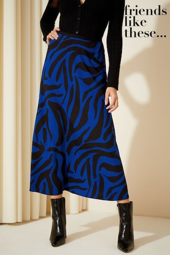Friends Like These Blue Animal Printed Bias Cut Midi Skirt (P63899) | £30