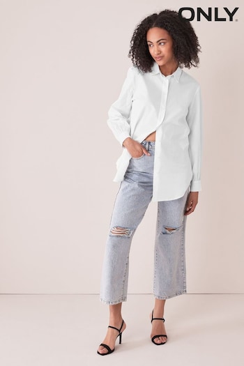 Only White Relaxed Workwear Longline Cotton Shirt (P64403) | £28
