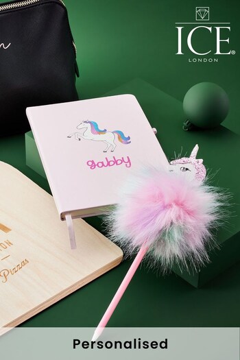 Personalised  Unicorn A5 Notebook with Fluffy Novelty Pen by Ice London (P65864) | £13