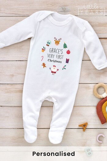Personalised Christmas Icons Sleepsuit by Little Years (P66169) | £14