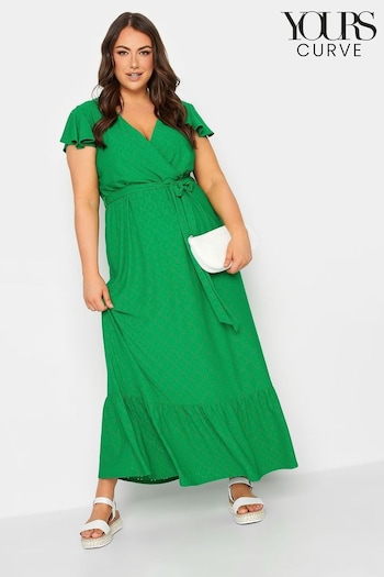 Yours Curve Green Frill Short Sleeve Maxi Broidery Dress (P66808) | £40