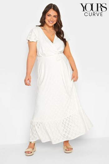 Yours Curve White Frill Short Sleeve Maxi Broidery Dress (P66809) | £40