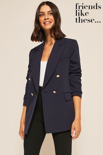quilted-finish bomber jacket Blue Navy Military Double Breasted Tailored Blazer (P67613) | £54