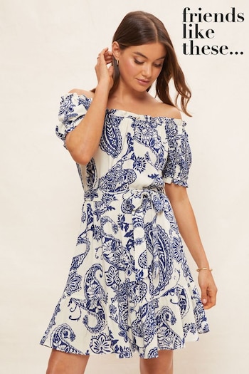 Friends Like These Blue Bardot Short Sleeve Belted Mini Dress (P67689) | £38