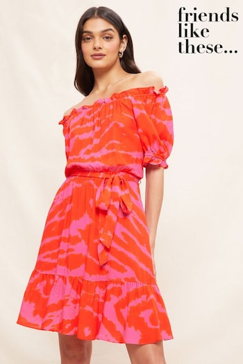 Sandals & Wedges Red Bardot Short Sleeve Belted Mini Dress (P67690) | £38