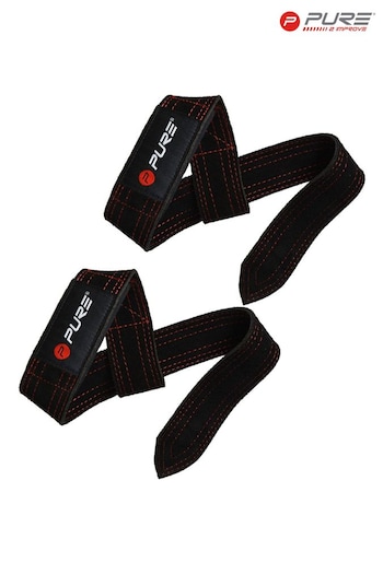 Pure 2 Improve Black Weight Lifting Straps  Buffalo Leather (P67834) | £23