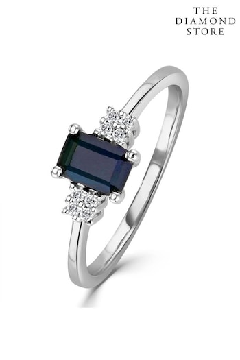 The Diamond Store Blue Sapphire 6 x 4mm And Diamond 9K White Gold Ring (P67837) | £279