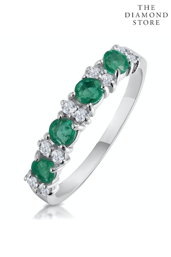 The Diamond Store Green Emerald 0.60ct And Diamond 9K White Gold Ring (P67839) | £365