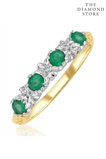 The Diamond Store Green Emerald 0.28ct And Diamond 9K Gold Ring (P67843) | £249
