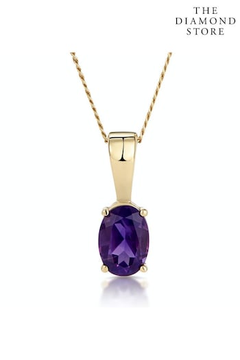 The Diamond Store Purple Amethyst 7 x 5mm 9K Yellow Gold Pendant Necklace (P67852) | £149