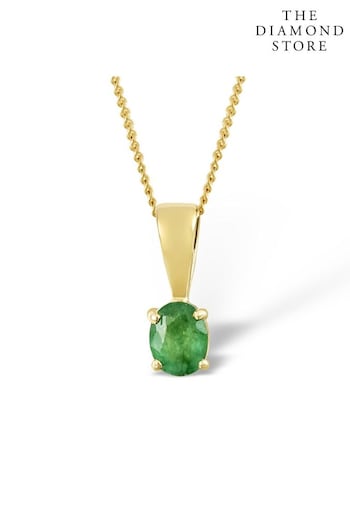 The Diamond Store Green Emerald 0.33CT 9K Yellow Gold Pendant Necklace (P67853) | £185
