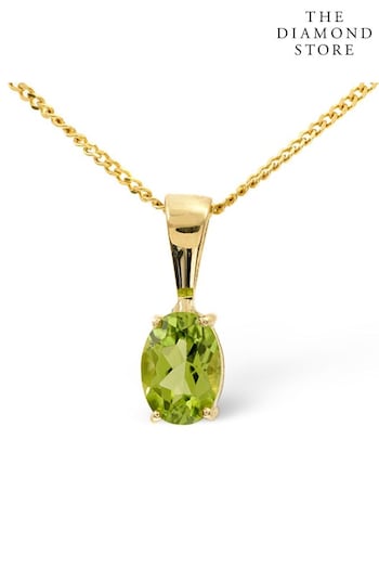 The Diamond Store Green Peridot 7 x 5mm 9K Yellow Gold Pendant Necklace (P67855) | £149