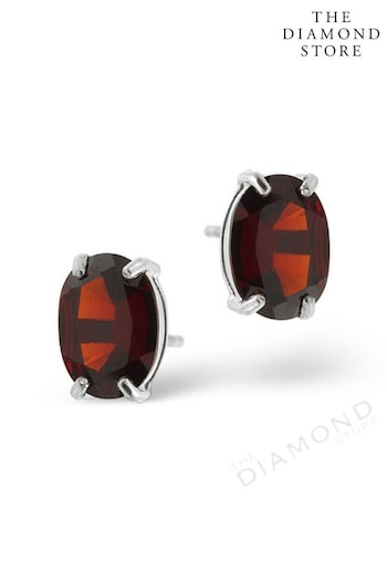 The Diamond Store Red Garnet 7 x 5mm and 9K White Gold Earrings (P67860) | £165