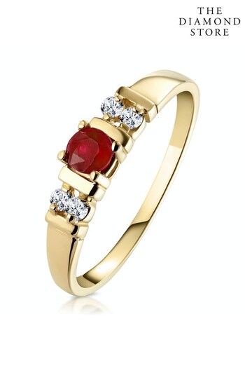 The Diamond Store Red Ruby 3.75mm And Diamond 9K Gold Ring (P67862) | £425