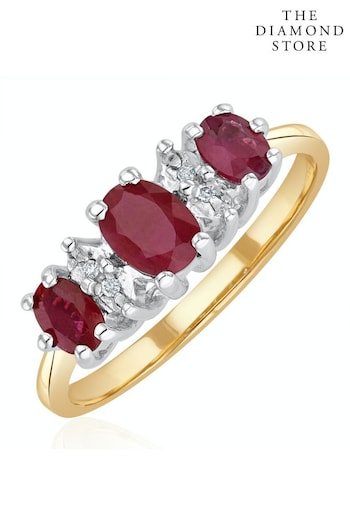 The Diamond Store Red Ruby 0.85ct And Diamond 9K Gold Ring (P67867) | £395