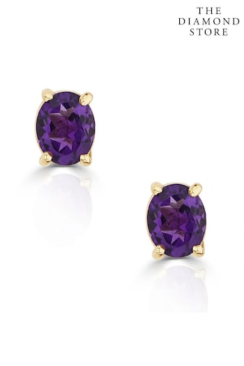 The Diamond Store Purple Amethyst 5 x 4mm 9K Yellow Gold Earrings (P67873) | £135