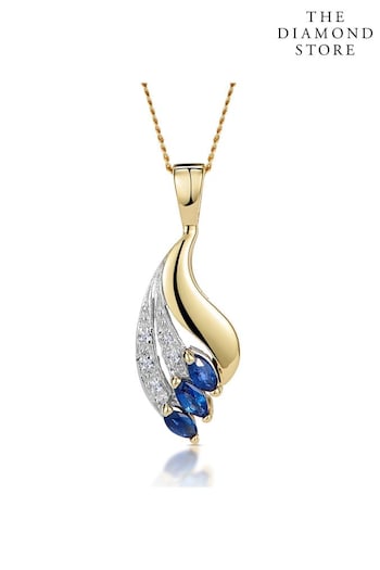 The Diamond Store Blue Sapphire 4 x 2mm And Diamond 9K Yellow Gold Pendant Necklace (P67875) | £219