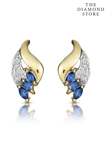 The Diamond Store Blue Sapphire 4mm x 2mm And Diamond 9K Yellow Gold Earrings (P67876) | £249