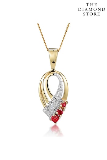 The Diamond Store Red Ruby 2.25mm And Diamond 9K Yellow Gold Pendant Necklace (P67879) | £189