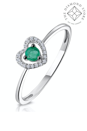 The Diamond Store Green Emerald and Diamond Stellato Heart Ring in 9K White Gold (P67883) | £279