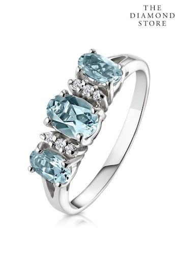 The Diamond Store Blue Aquamarine 0.80CT And Diamond 9K White Gold Ring (P67886) | £299