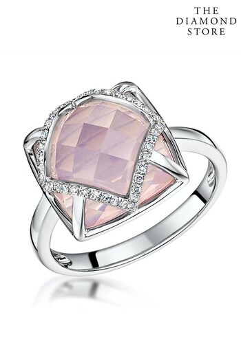 The Diamond Store Pink Stellato Collection Rose Quartz and Diamond Ring 9K White Gold (P67891) | £569