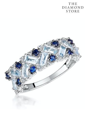 The Diamond Store Blue Blue Topaz Sapphire and Diamond Stellato Ring in 9K White Gold (P67895) | £609