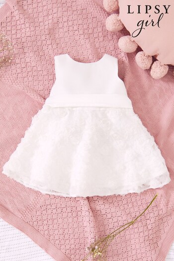 Lipsy White Baby 3D Flower Girl Dress (P68752) | £26