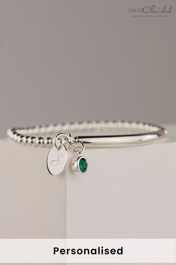 Personalised Sterling Silver Birthstone Initial Bracelet by Oh So Cherished (P69134) | £48