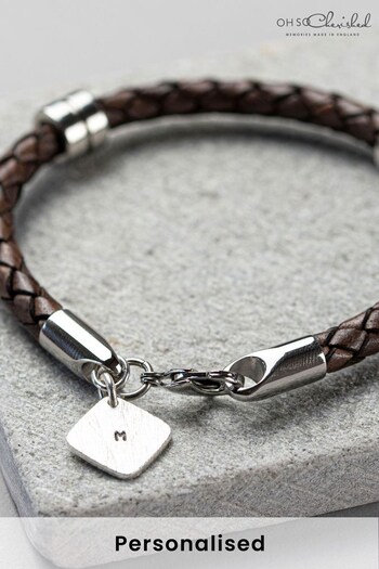 Personalised Hand Stamped Tag Leather Wristband by Oh So Cherished (P69140) | £42
