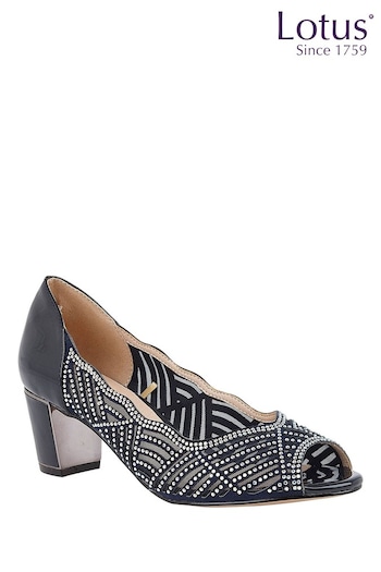 Lotus Footwear Blue Navy and Diamante Peep-Toe Shoes (P69674) | £70