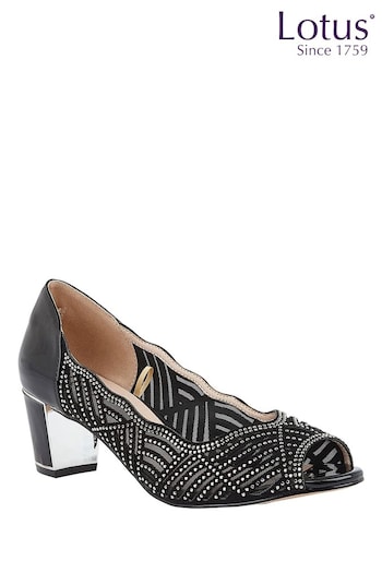 Lotus Footwear Black Diamante Peep-Toe Shoes (P69675) | £70
